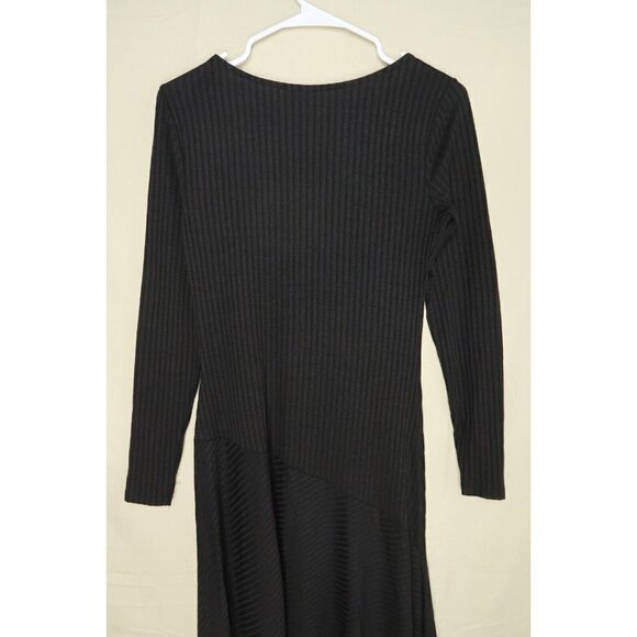 ASOS Black Maxi Dress Women's Size 6 Asymmetrical Tiered Long Sleeve Scoop Neck - Picture 6 of 9